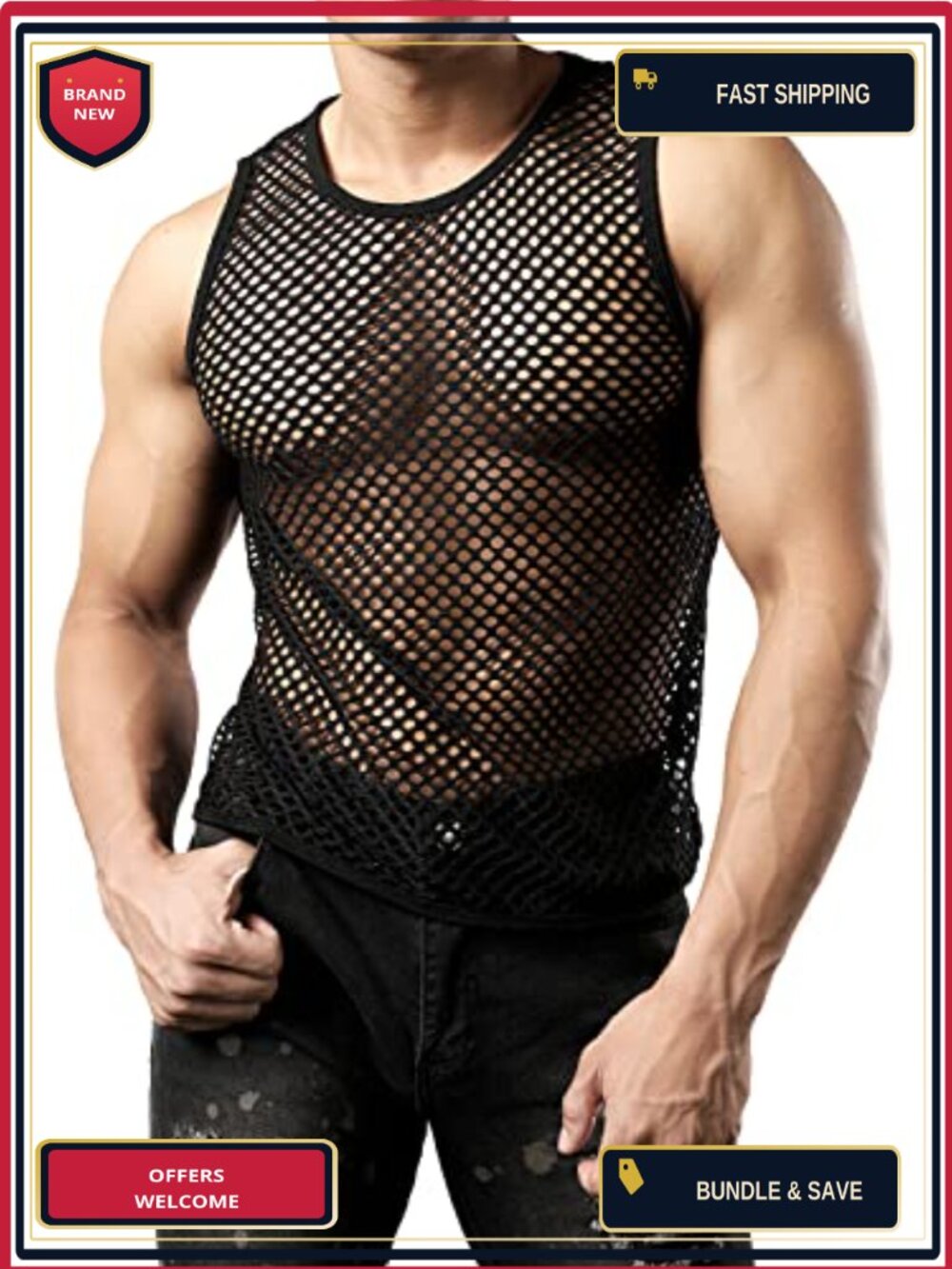 Men's Mesh Tank Top See Through Fishnet Club Party Gym Shirt